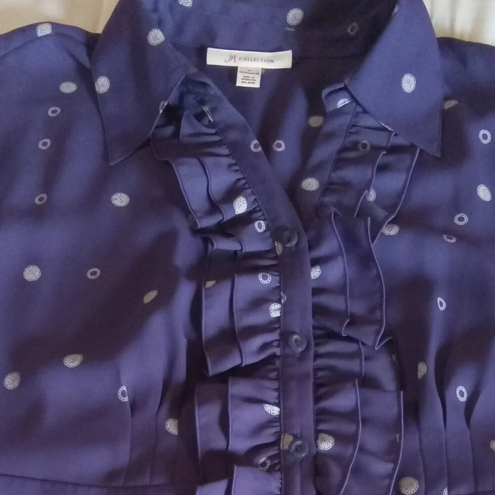 Pretty Royal Purple w/ White Pokdots Blouse & Solid Tank Size 12 - Picture 6 of 7